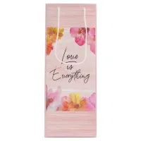 Custom Name Pink Floral Watercolor Wine Gift Bag