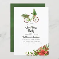 Watercolor Floral Bicycle Christmas Party Invitation