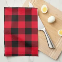 Modern Bright Holiday Red and Black Buffalo Plaid Kitchen Towel