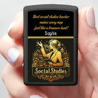 Inspiring Teacher Presenting Social Studies Zippo Lighter