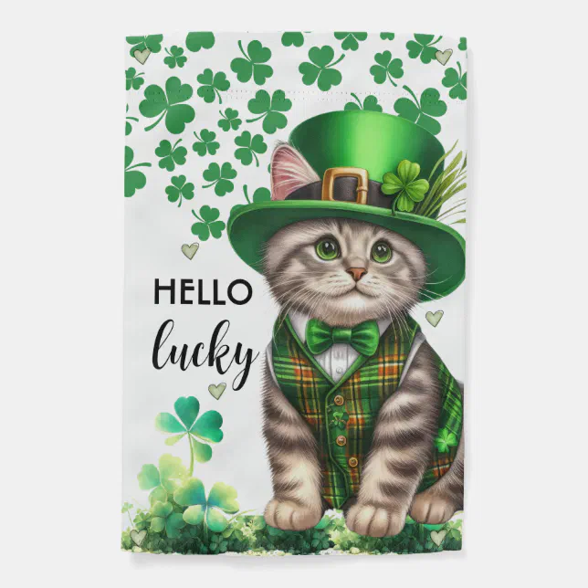 St Patricks Day Cat Personalized Garden Flag