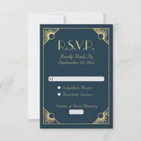 Art Deco Gold and Blue Marble Wedding RSVP Card