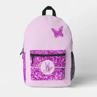 Pink glitter Monogrammed with Butterfly Printed Backpack