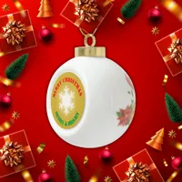 Green, Red & Gold Merry Christmas | Ceramic Ball Christmas Ornament