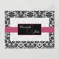 damask pink  ,black and white  Save the Date Announcement Postcard