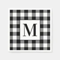 Monogrammed Black and White Buffalo Plaid Napkins