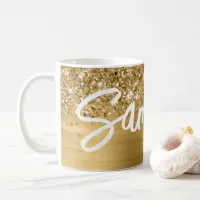 Glittery Gold Glam Brush Script Name Coffee Mug