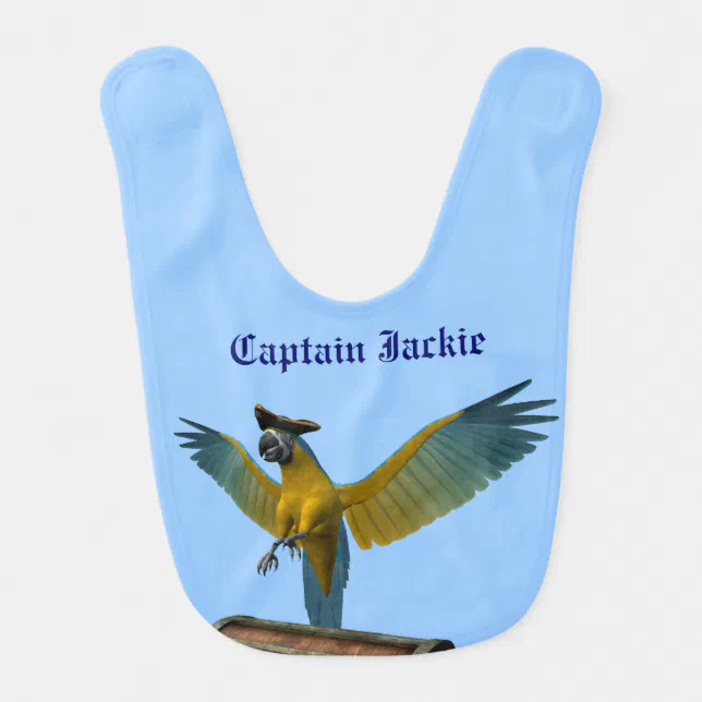 Blue and Gold Macaw Wearing a Pirate Hat Baby Bib