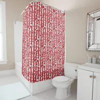 Lake House Red White Beach Seaside Lifebouys Shower Curtain