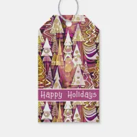 Magenta Gold Christmas Merry Pattern#25 ID1009 Gift Tags