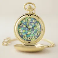 Art Deco Pattern - Aqua with Pearl Circles Pocket Watch