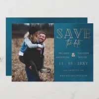 Rustic Blue Handwritten Photo Save the Date