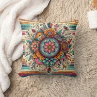 Thumbnail for Colorful floral mandala with intricate patterns throw pillow