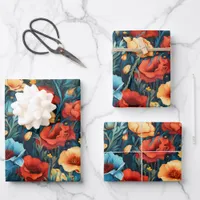 Beautiful Yellow Red Blue Flowers Botanical Print Wrapping Paper Sheets