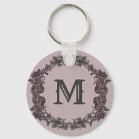 Elegant Purple and Silver Framed Monogram  Keychain