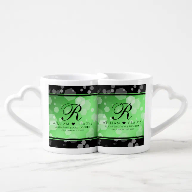 Elegant 20th 38th 55th Emerald Wedding Anniversary Coffee Mug Set