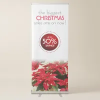 Festive Red White Floral Poinsettias Retractable Banner