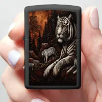 White Tigers in a Carved Forest Zippo Lighter