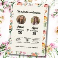 Cute Floral Double Joint Birthday Party Invitation