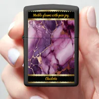 Stunning purple marble design with golden accents zippo lighter