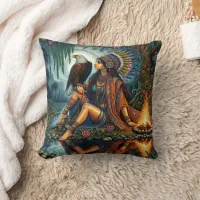 Native Woman With Eagle by River Throw Pillow