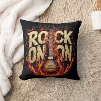 Fiery guitar artwork with rock-themed design throw pillow