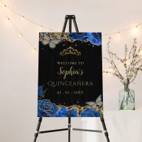 Blue Roses Black Gold Quincea&#241;era Welcome Sign