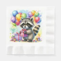 Cute Watercolor Cartoon Raccoon Birthday Napkins