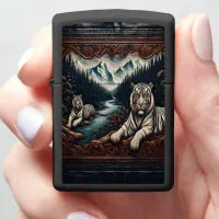 White Tigers in a Carved Frame Zippo Lighter