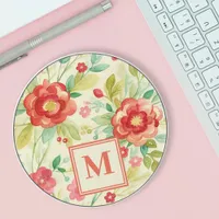 Vintage floral watercolor monogram elegant girly wireless charger 