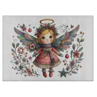  Whimsical Christmas Angel with Multi-color Wings Cutting Board