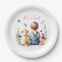 Baby Girl and her Puppy | It's a Girl Watercolor Paper Plates