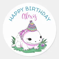 Personalized Axolotl Themed Girl's Birthday  Classic Round Sticker