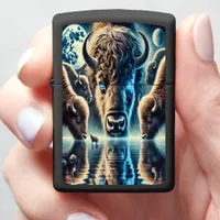 Cosmic Buffalo Herd Amid Glowing Reflections Zippo Lighter