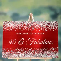 Silver Glitter Red 40 & Fabulous Birthday Welcome Acrylic Sign