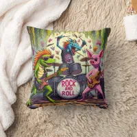 Colorful Animal Band Playing Rock and Roll Music Throw Pillow