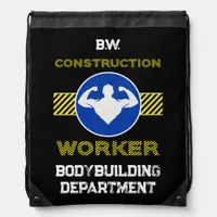 Construction Worker Funny Blue Sign Bodybuilding Drawstring Bag