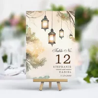 Rustic Tree Botanical Lantern Lights Wedding Table Number