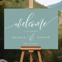 Dusty Teal Calligraphy Wedding Welcome Foam Board