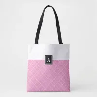 Crisscross Gingham Check Pink and White Monogram Tote Bag