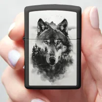 Wolf gazes through misty forest zippo lighter