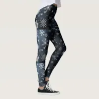 Black and White Snowflakes Winter Leggings