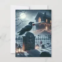 Gothic Nevermore Raven on Poe Gravestone Christmas Postcard