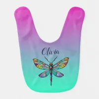 Colorful Stained Glass Dragonfly Wings Baby Bib