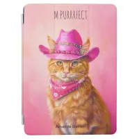 Cute Paining of Ginger Cat in Pink Cowgirl Hat iPad Air Cover