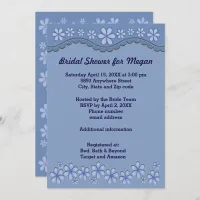 Dusty Blue Six Petal Flower Bridal Shower Invite