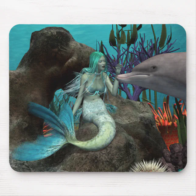 Mermaid and Dolphin Under the Sea Mouse Pad