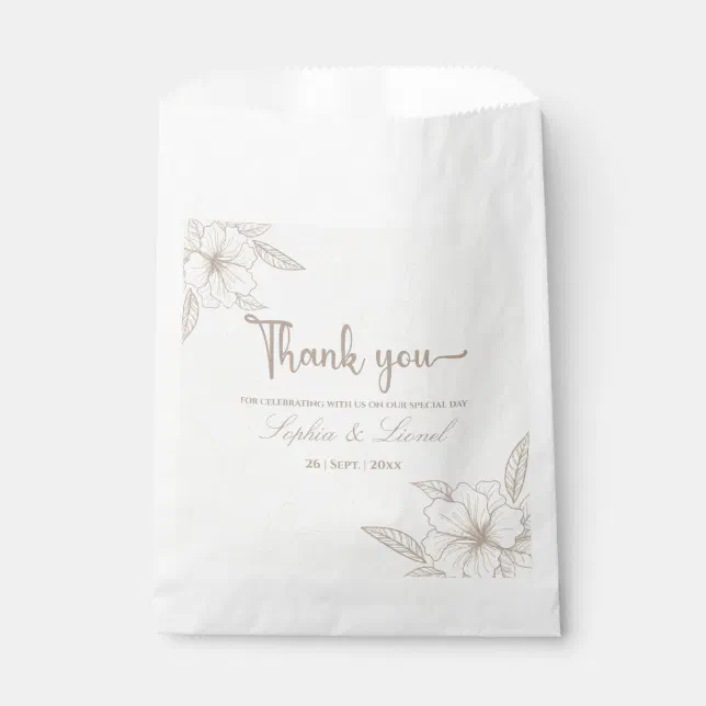 Minimalist Elegant Outline Floral Wedding Favor Bag