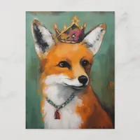 Cute Red Fox in a Crown and Necklace Postcard