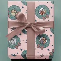 Custom Eight Photo Pink Christmas Wrapping Paper